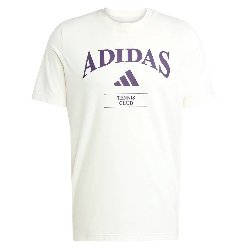 Men`s Heritage Graphic Tennis Tee Chalk White and Aurora Plum Apparel Adidas